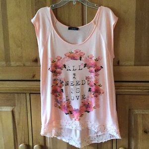Peach colored shirt “Love is all you need”  Small